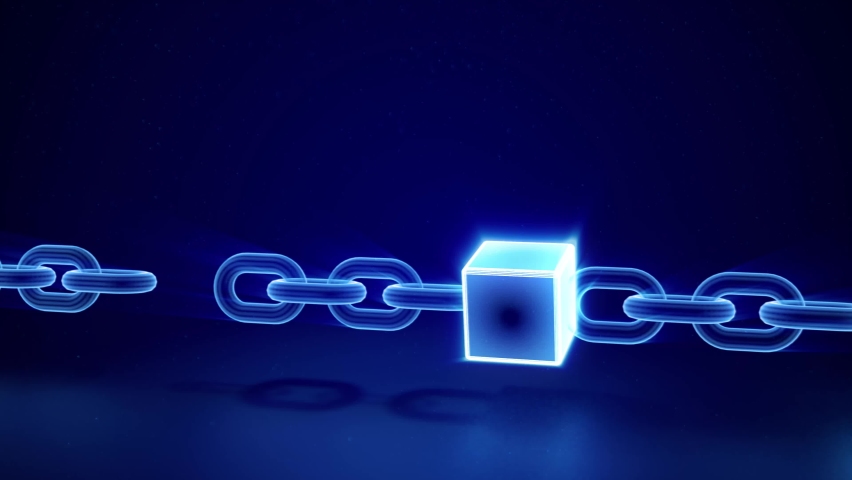 Block being created. Blockchain chain loopable. Chain consists of network connections made out of binary data. interconnected blocks of data depicting a cryptocurrency blockchain.  | Shutterstock HD Video #1090863193