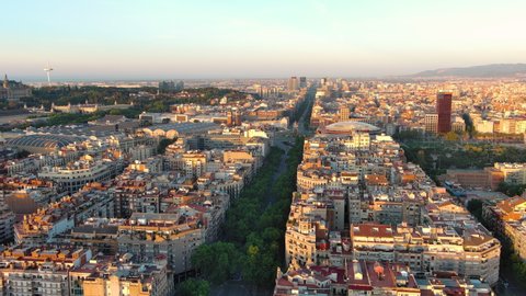 Aerial View Barcelona City Skyline Sunrise Stock Footage Video (100% ...