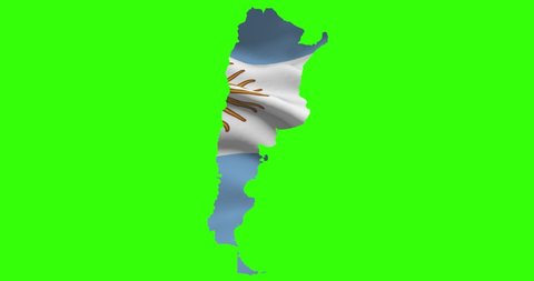 Argentina country shape outline on green screen with national flag waving animation