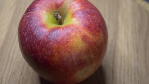 One large ripe gala apple in close-up. Video with red apple.