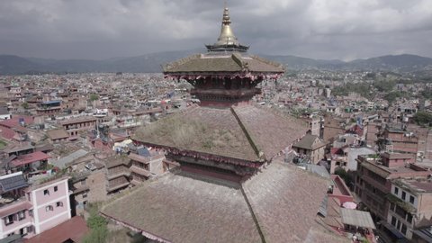 Nepal Bhaktapur Nyatapola Temple Aerial Shot Fly By L in Kathmandu Log - World Heritage Site