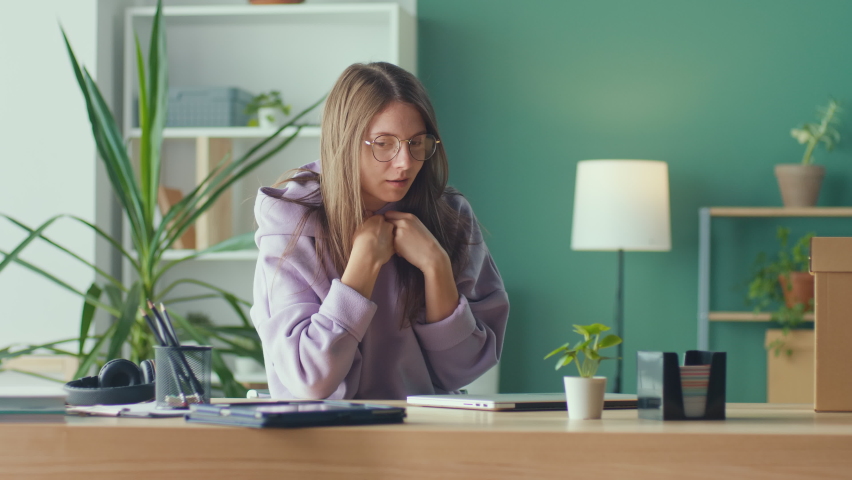 Shocked Frustrated Woman Sit at the Office, Feels Stressed Due Unsaved Document, Important Data Loss, Notice Form Bank About Debt, Device Malware, File Error, Feels Confusion Due of Offensive Message. | Shutterstock HD Video #1090879041