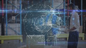 Animation of digital interface over caucasian warehouse workers. global shipping, delivery, business, data processing and technology concept digitally generated video. - Powered by Shutterstock - Get 15% off with code: PIKWIZARD15