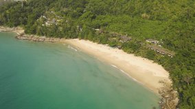  SUMMER PHUKET THAILAND SEA BEACH. Scene of Aerial view top-view High Quality Nature Video Landscape Aerial View Beach Sea. On Good Weather Day In  Travel. Phuket travel trip 