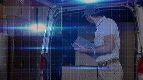 Animation of data processing over caucasian male courier. business, technology and delivery services concept digitally generated video. - Powered by Shutterstock - Get 15% off with code: PIKWIZARD15