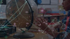Animation of network of connections over african american schoolgirl with globe. global connections, networks, education and travel concept digitally generated video. - Powered by Shutterstock - Get 15% off with code: PIKWIZARD15