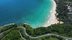 Professional video Aerial view of Tropical aerial landscape ocean sea. High way road on mountain landscape. Location Phuket Thailand 