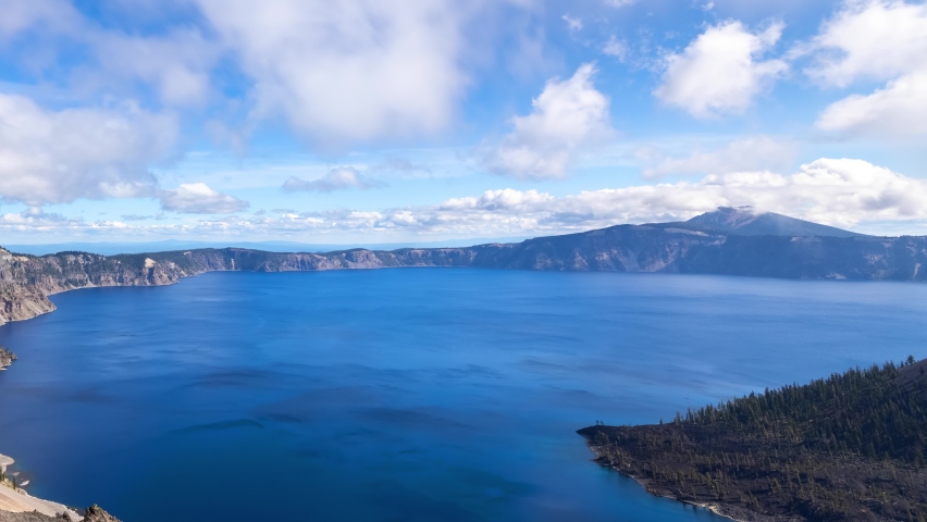 Time lapse of clouds moving across the sky above Crater Lake in Oregon