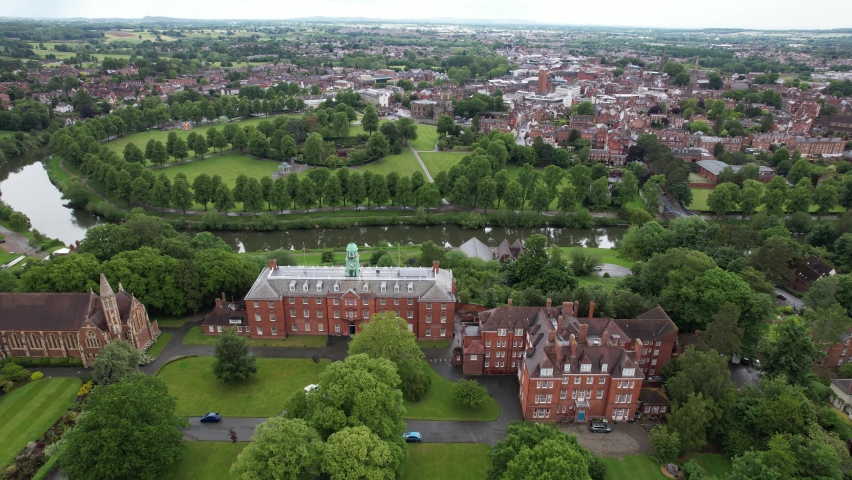 Shrewsbury school in Shropshire England drone aerial view Royalty-Free Stock Footage #1090900191