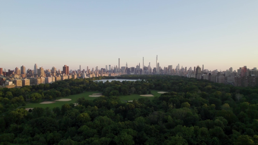 Serene drone shot of New York City and Central Park in summer Royalty-Free Stock Footage #1090906031