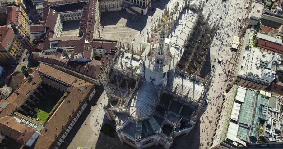 Breathtaking Architecutre of Milan Duomo Cathedral Church Building, Aerial