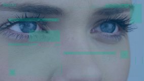 Globe of network of connections spinning against close up of eyes of caucasian woman. biometric scanning technology concept - Powered by Shutterstock - Get 15% off with code: PIKWIZARD15