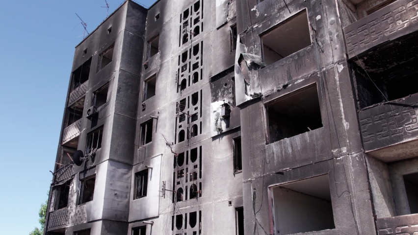 Borodyanka, Ukraine - a destroyed building during the war, Bucha district