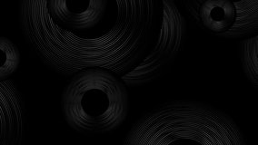 Black and grey metallic circles abstract tech geometric linear motion background. Seamless looping. Video animation Ultra HD 4K 3840x2160