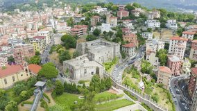 Inscription on video. La Spezia, Italy. Castle of San Giorgio. View from above. Text furry, Aerial View, Point of interest