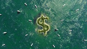 Concept of Foreign Banks or Offshore Accounts. Monetary policy. Global trade. Island with dollar symbol shape. Tax Heaven Concept. Move Money Abroad. 4K Professional 3d Animation. - Powered by Shutterstock - Get 15% off with code: PIKWIZARD15