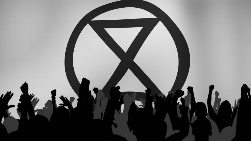 Animation of flag waving over people with raised hands. Flags and independence concept digitally generated video.