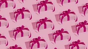 Pattern of gift boxes on pink background - Stop motion animation