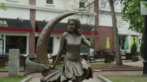 Salem, MA, USA - 05-18-22 - Bewitched Statue