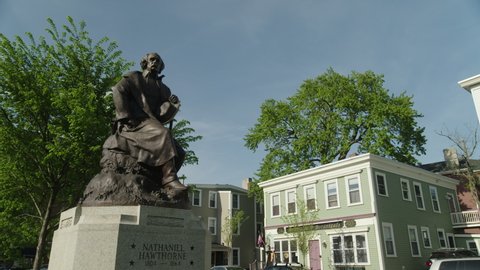 Salem, MA, USA - 05-18-22 - Nathaniel Hawthorne Statue