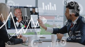 Creative visual of business people in a corporate staff meeting on video call . Concept of digital technology for marketing data analysis and investment decision making . - Powered by Shutterstock - Get 15% off with code: PIKWIZARD15