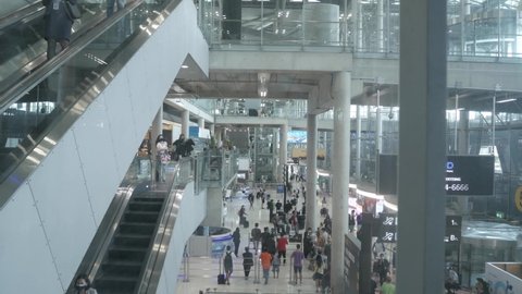 May 12,2022:Bangkok,Thailand: View escalaotr inside suvarnabhumi airport airport terminal while thailand reopening country