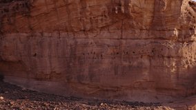 Elephant Rock, Al Ula, Saudi Arabia. Aerial view drone video. Unesco World Heritage site, a landscape of sand, rocks, canyon and tombs. Near to Hegra and a main tourist attraction.