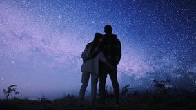 Young Couple Higging On Night Field Looking At Galaxy Stars Milky Way Love Family Nature Bueaty Dreams Romantic Relationship 8K - Powered by Shutterstock - Get 15% off with code: PIKWIZARD15