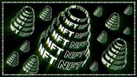 Glowing Green NFT CryptoArt Sign Animation. Rotating Cylinder Shape. NFT Metaverse Concept. Abstract Futuristic Background. 4K - Powered by Shutterstock - Get 15% off with code: PIKWIZARD15