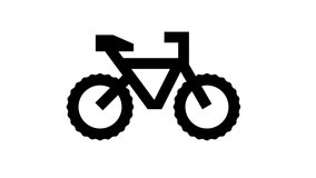 Animated video of a black bike with spinning wheels. White and green background