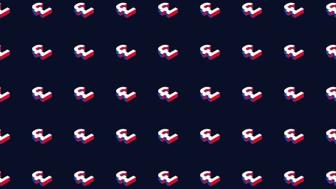 Isometric symbols of British Pound in animated pattern on a dark background. Seamless loop animated pattern for financial illustration