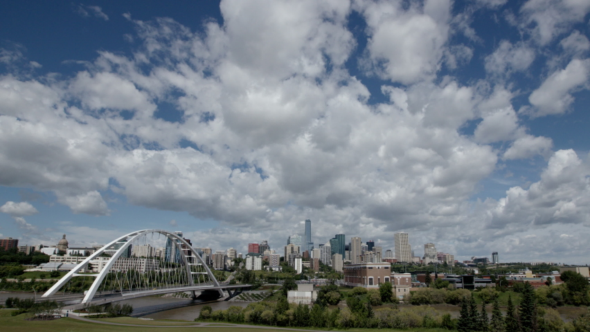 Timelapse of the Edmonton Skyline at noon on a sunny summer day