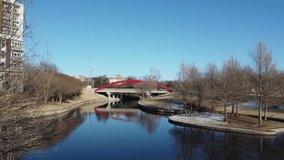 Vitruvian Park Red Bridge Addison Texas Aerial Drone Video
