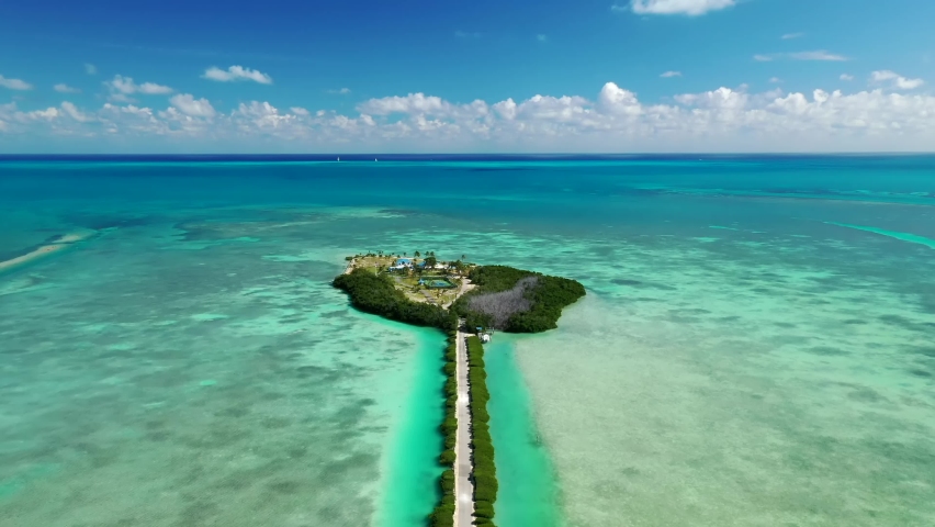 A Beautiful Private Island Of Tea Table Key In Islamorada, Florida. Aerial Wide Shot