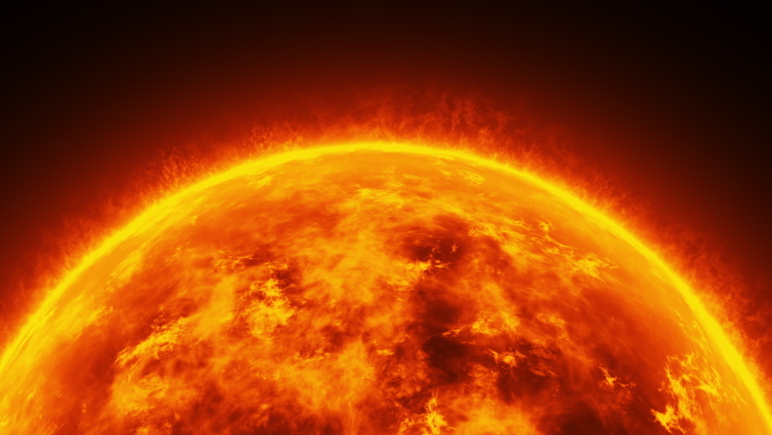 Abstract close up Sun sphere atmosphere on black background. Burning fire gas energy solar plasma and flare planet element looped background.4K 3D rendering Ideal for visual effects and motion graphic Royalty-Free Stock Footage #1091010995