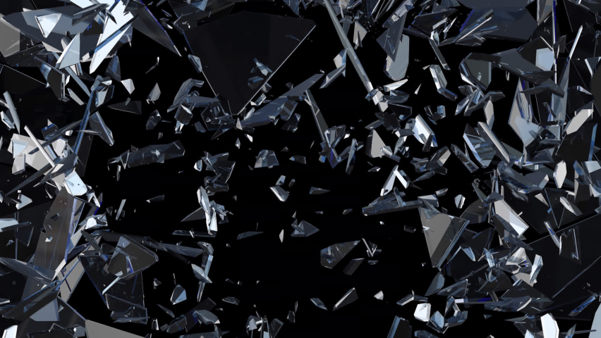 A glass shatter breaks into small pieces of debris. A glass window was broken with an alpha channel for transparent background. The footage is HD and slows motion glass. Royalty-Free Stock Footage #1091013627