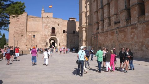 Palma De Mallorca, Spain. May 10, 2022. People walking around the old town of Palma De Mallorca in Spain. 