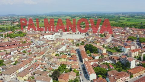 Inscription on video. Palmanova, Udine, Italy. An exemplary fortification project of its time was laid down in 1593. On the mechanical display, Aerial View, Point of interest