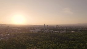 Aerial drone view of park and district in Sofia, Bulgaria
