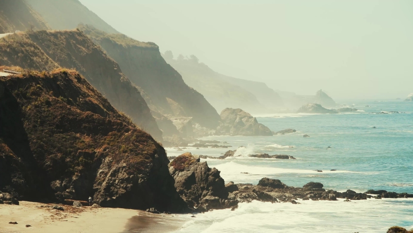 Beautiful view of landscape along Big Sur sea coast in California in USA
