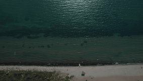 Top view of beach. Aerial 4K drone shot