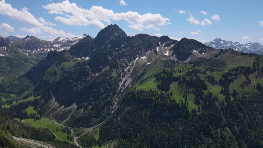 Aerial view of mountain lake - Seealpsee in the Allgau Alps, Bavarien, Germany. Summer landscapes.