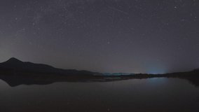 Beautiful winter scenes in a Timelapse 4K video with mountains in the background. The North Star Path is very beautiful in Mae Chang Reservoir, Mae Moh, Lampang, Thailand.