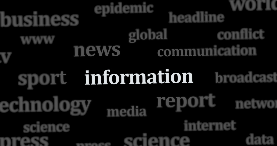 News titles across international web media with Information and communication search. Abstract concept of internet headline information broadcast on displays dynamic animation.