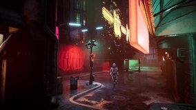 super cool super cool cyberpunk city alley with a dancing girl - Powered by Shutterstock - Get 15% off with code: PIKWIZARD15
