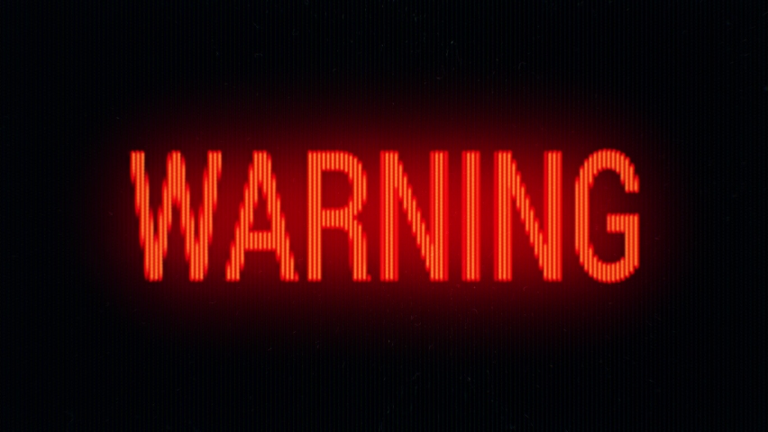 Blinking Warning Alert word on Black CRT Screen. Glowing Red Warning Text Sign on Old Monitor. Warning Alert Signal. Seamless Loop animation. Royalty-Free Stock Footage #1091049689
