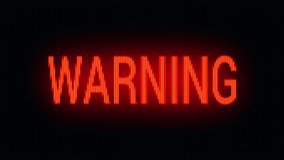 Blinking Warning Alert word on Black CRT Screen. Glowing Red Warning Text Sign on Old Monitor. Warning Alert Signal. Seamless Loop animation. - Powered by Shutterstock - Get 15% off with code: PIKWIZARD15