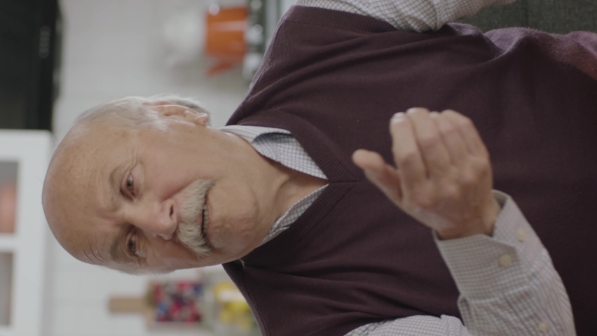 Old man with health problems in old age .Happy, pensive, 80