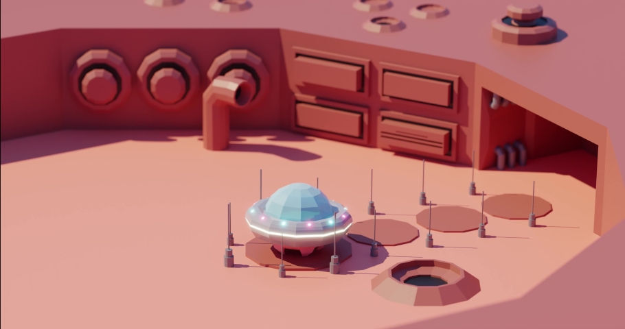 Alien Spaceship taking off low poly 3D animation