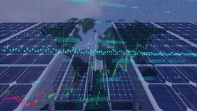Animation of data processing over solar panels. Global sustainability, ecology and environment concept digitally generated video. - Powered by Shutterstock - Get 15% off with code: PIKWIZARD15